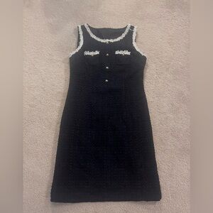 Talbots Blue Mini Dress with White Accents tweed and gold buttons